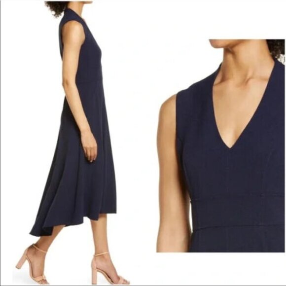 Eliza J Navy Blue High/Low Fit & Flare Dress With Pockets - Picture 2 of 2